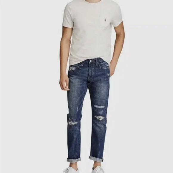 Polo Ralph Lauren Indigo Blue Denim The Classic Fit Distressed Jeans